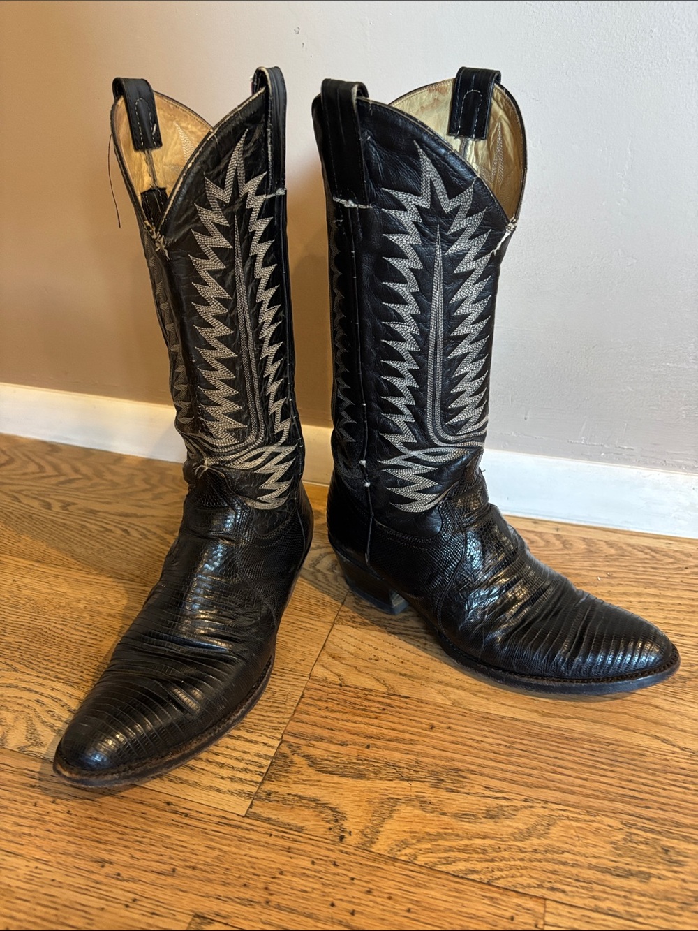 Vintage Cowtown Boot Co Exotic Teju Lizard Skin Western Boots, Men’s Sz 7.5